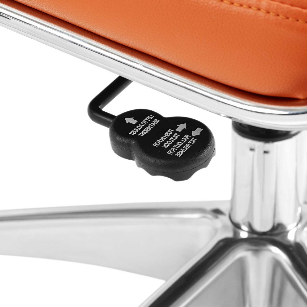 Computer Work Desk High Back Chair, Faux Leather, Orange, Home Business Office
