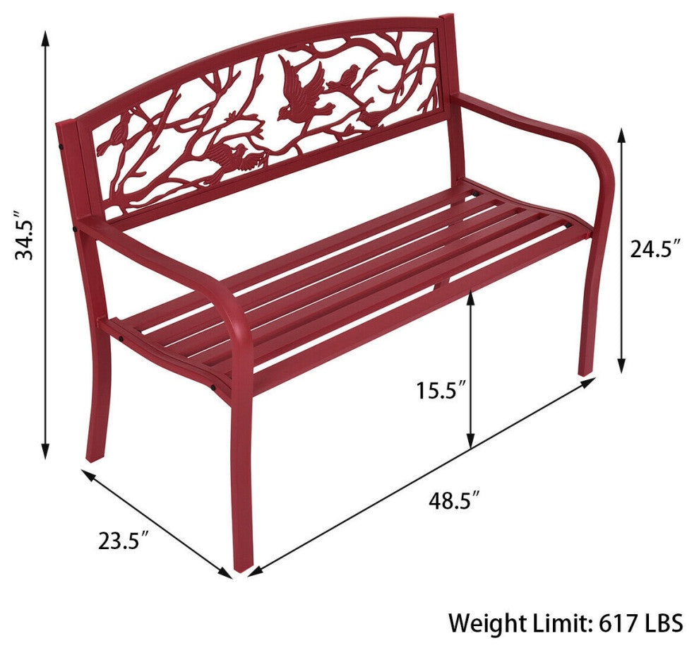 Costway Patio Garden Bench Yard Outdoor Furniture Cast Iron Porch Chair Red