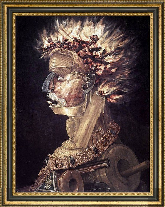 Giuseppe Arcimboldo The Fire - 21" x 28" Framed Premium Canvas Print