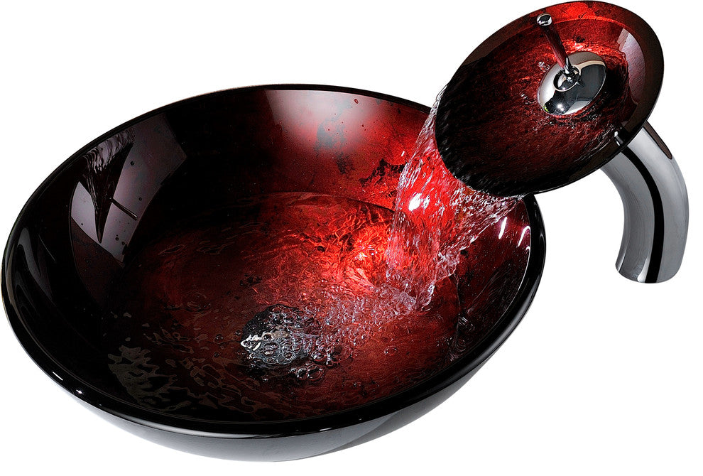 ANZZI Tone Series Deco-Glass Vessel Sink with Waterfall Faucet