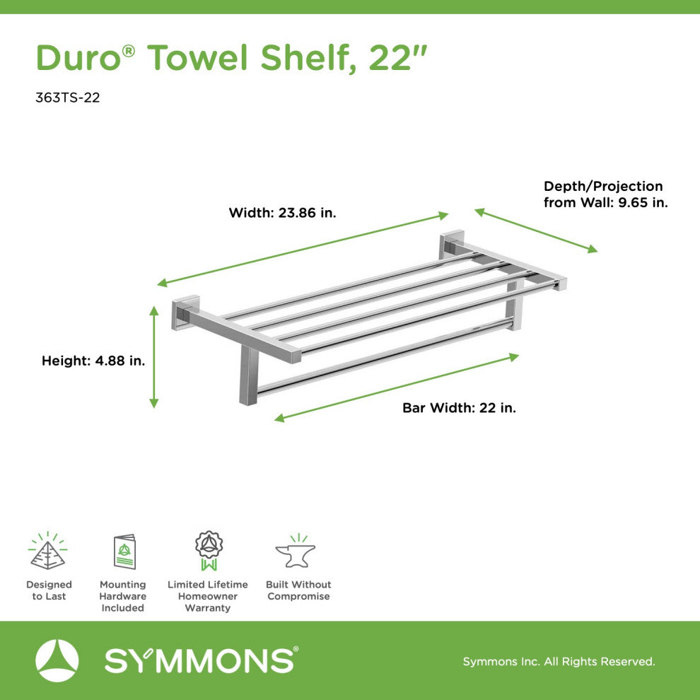 Duro 22 inch Towel Shelf with Mounting Hardware, Chrome