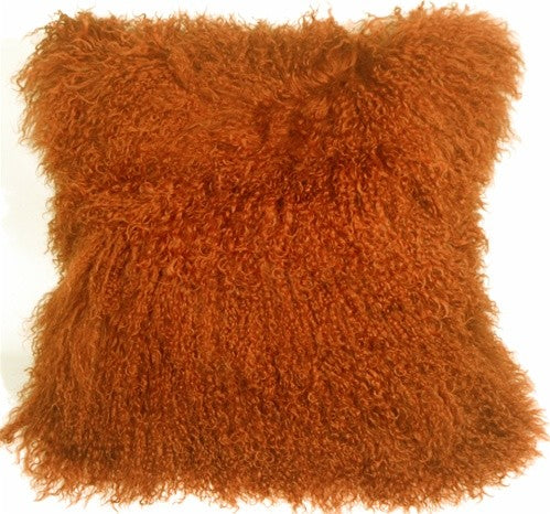 Genuine Mongolian Sheepskin Throw Pillow with Insert (16+ Colors), Burnt Orange