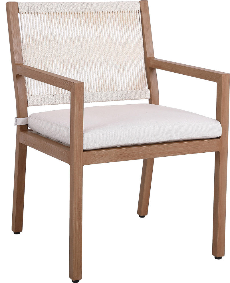 Maui Water Resisting Fabric Outdoor Patio Dining Arm Chair, Set of 2, Cream