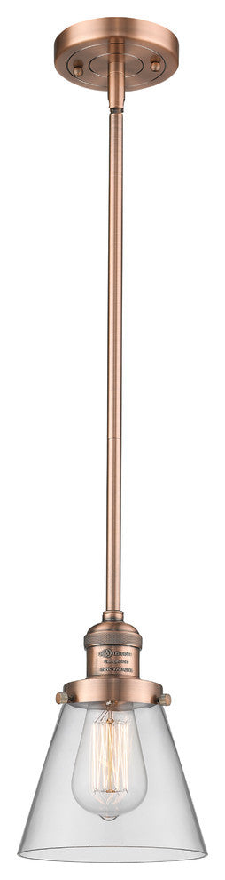 Small Cone 1-Light LED Pendant, Antique Copper, Glass: Clear