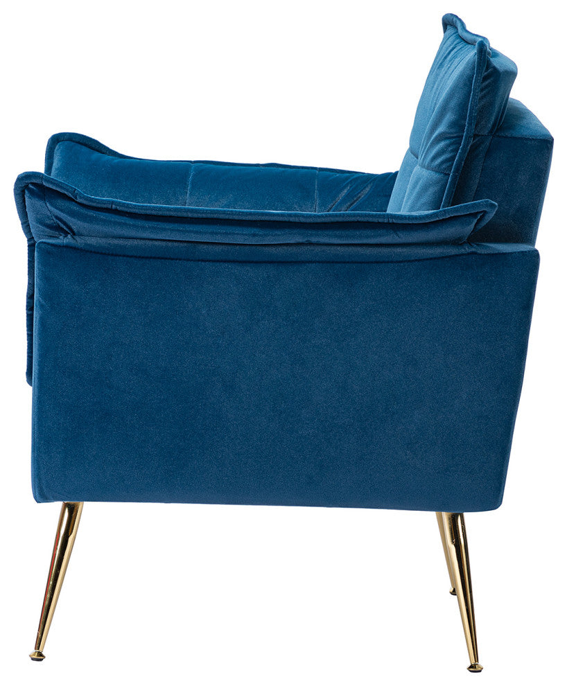 Contemporary Velvet Armchair, Navy