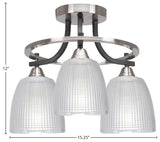 Paramount 3-Light Semi-Flush, Matte Black & Brushed Nickel, 5" Clear Ribbed