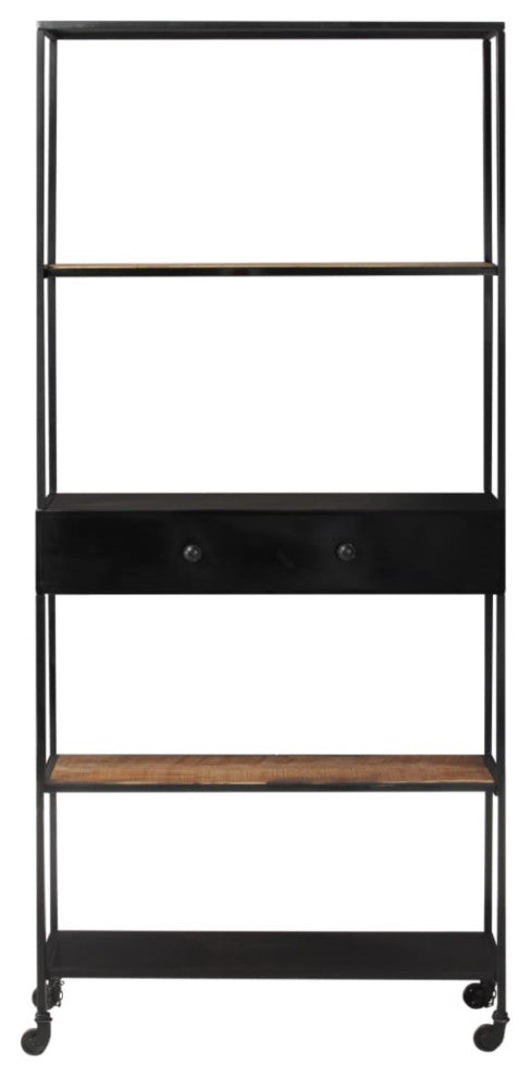 Vidaxl Book Cabinet 35.4"x13.8"x70.9" Rough Mango Wood and Iron