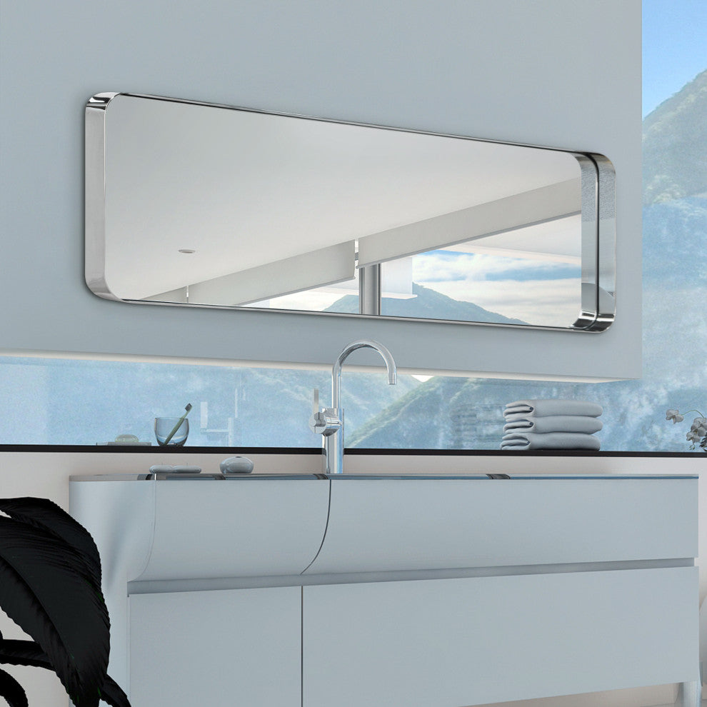 Ultra Stainless Steel Rectangular Wall Mirror, Silver, 18"x48", Polished