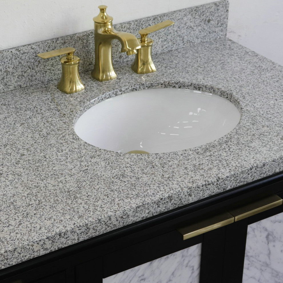 43" Single Vanity, Black Finish With Gray Granite