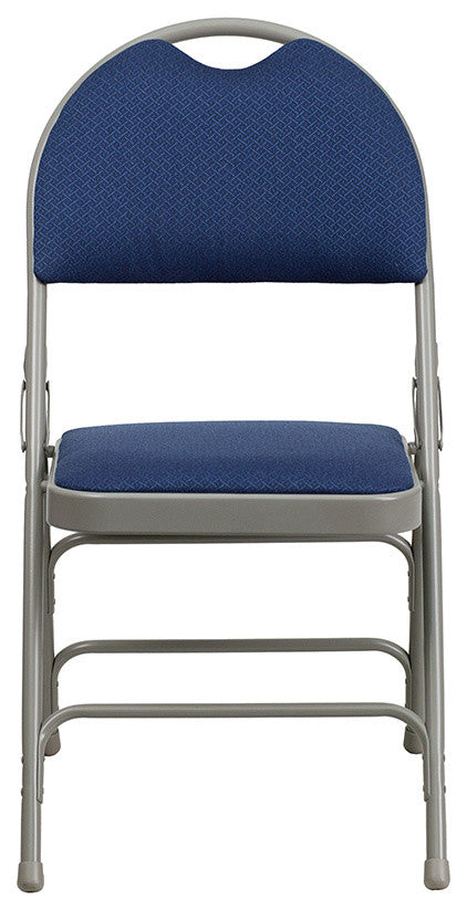 Triple Braced Navy Fabric Metal Folding Chair With Easy-Carry Handle, Set of 4