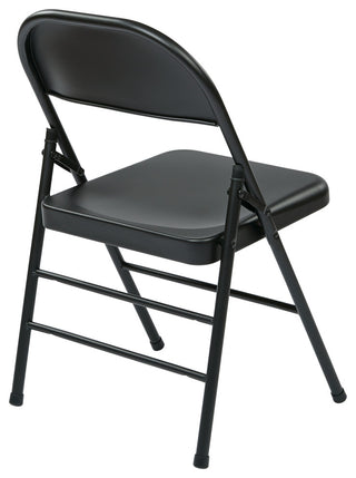 Folding Chair With Metal Seat and Back, Black