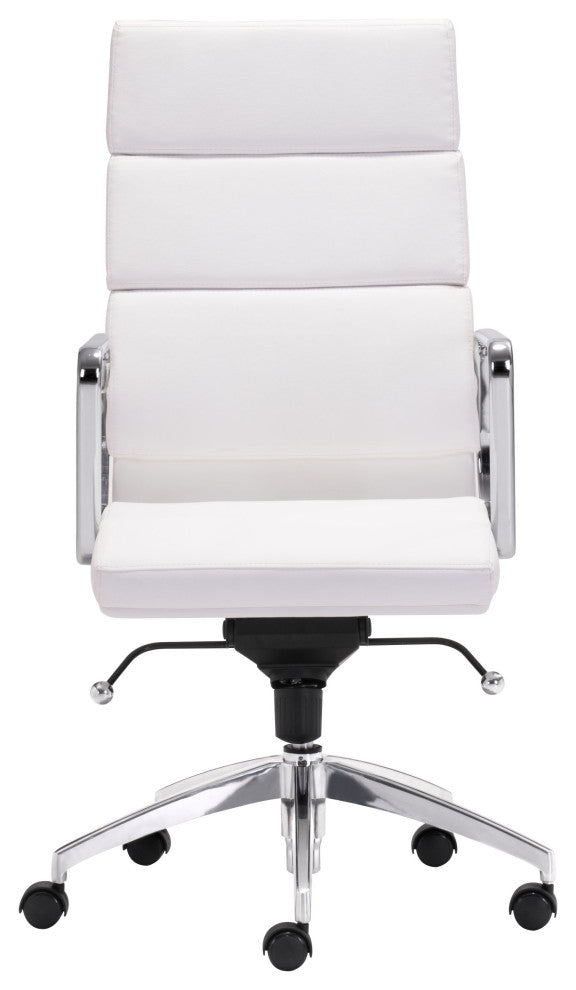 Chrome and Brown Faux Leather Leather High Back Office Chair