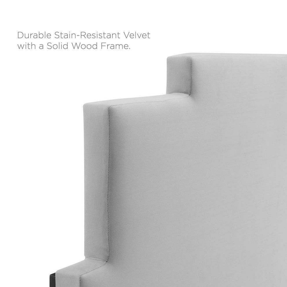 Platform Bed Frame, King Size, Velvet, Light Gray, Modern Contemporary