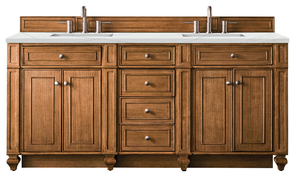 James Martin 157-V72-SBR-3ENC 72" Double Vanity Saddle Brown w/ 3 CM Quartz Top