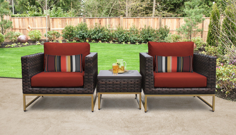 Amalfi 3 Piece Outdoor Wicker Patio Furniture Set 03a Aruba, Terracotta
