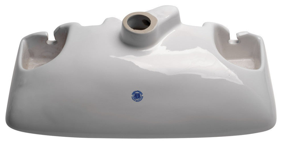 White Rectangular Wall Mount Bathroom Vessel Sink With Overflow and Faucet Holes