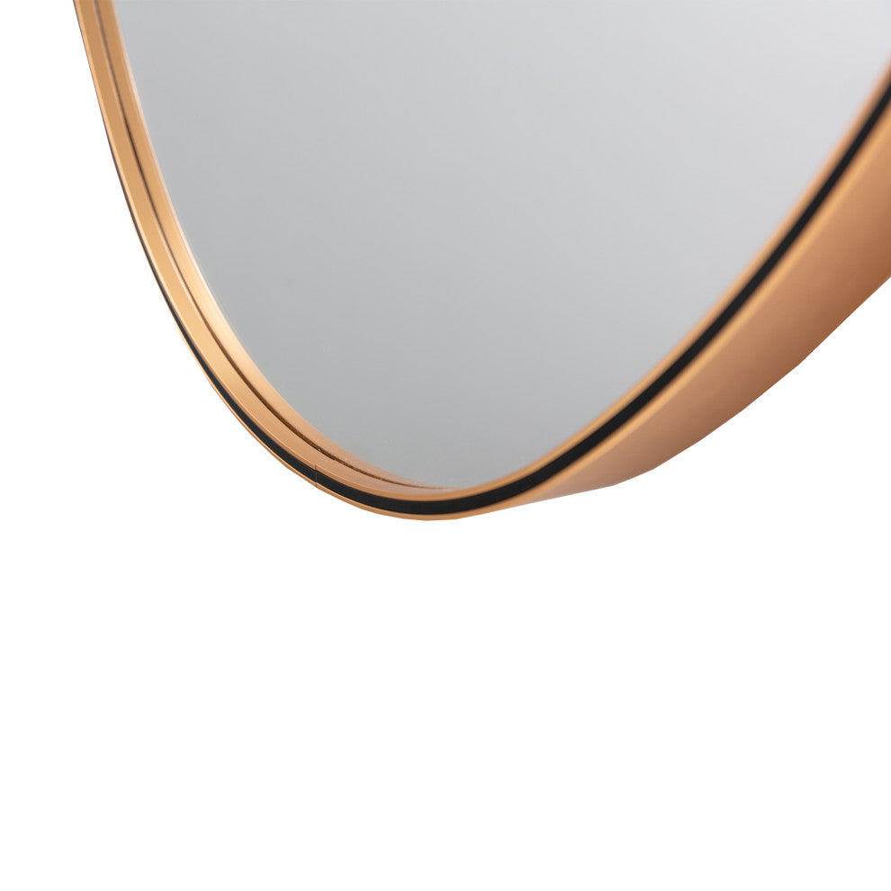35" Oval Hanging Accent Wall Mirror With Metal Frame, Matte Gold