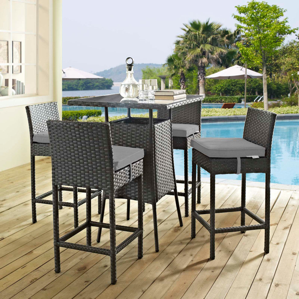 Sojourn 5 Piece Outdoor Patio Sunbrella Pub Set, Canvas Gray
