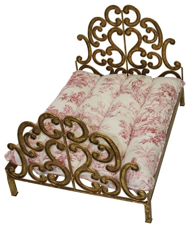 Lavish Gold Scroll Fretwork Dog Bed, Antique Vintage Style Pet Small