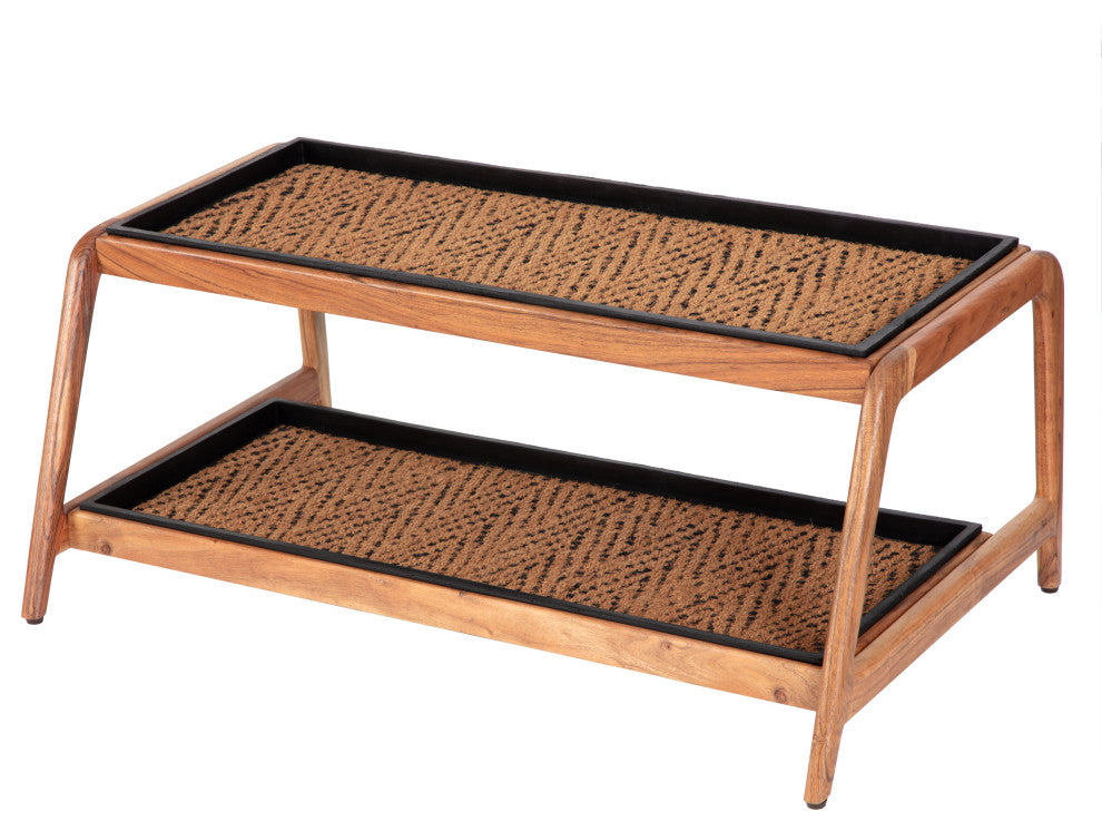 Double-Tier Natural Stand With 3-Pair Rubber Boot Trays Irish Lion