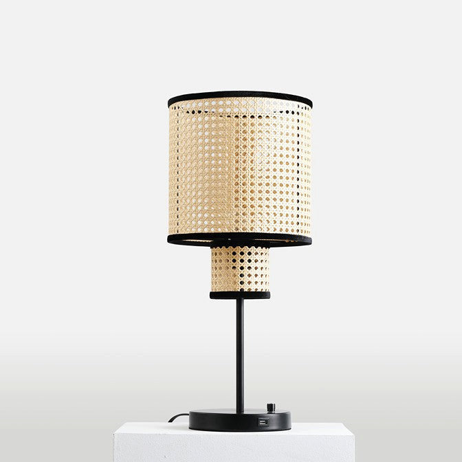 Vidalite Nakuv Rattan And Velvet Table Lamp With USB Port