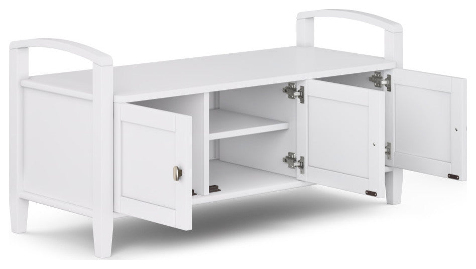 Warm Shaker Solid Wood 44" Rustic Entryway Storage Bench, White