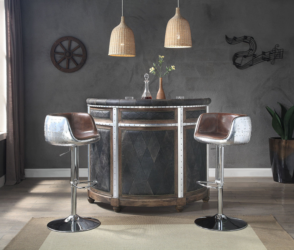ACME Rahma Bar Table in Antique Ebony Top Grain Leather