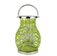 13.5" Modern Green Woven Iron Pillar Candle Lantern with Glass Hurricane