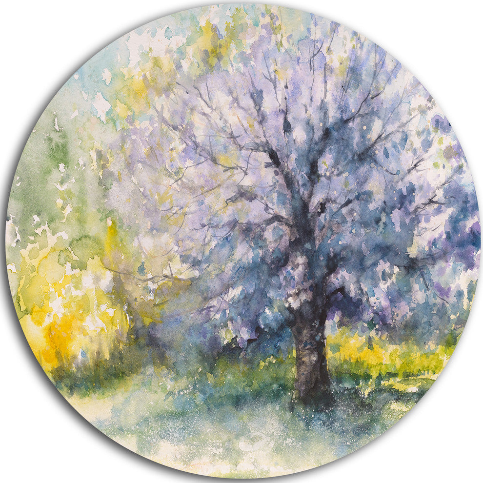 Blooming Cherry Tree, Floral Watercolor Round Wall Art, 11"