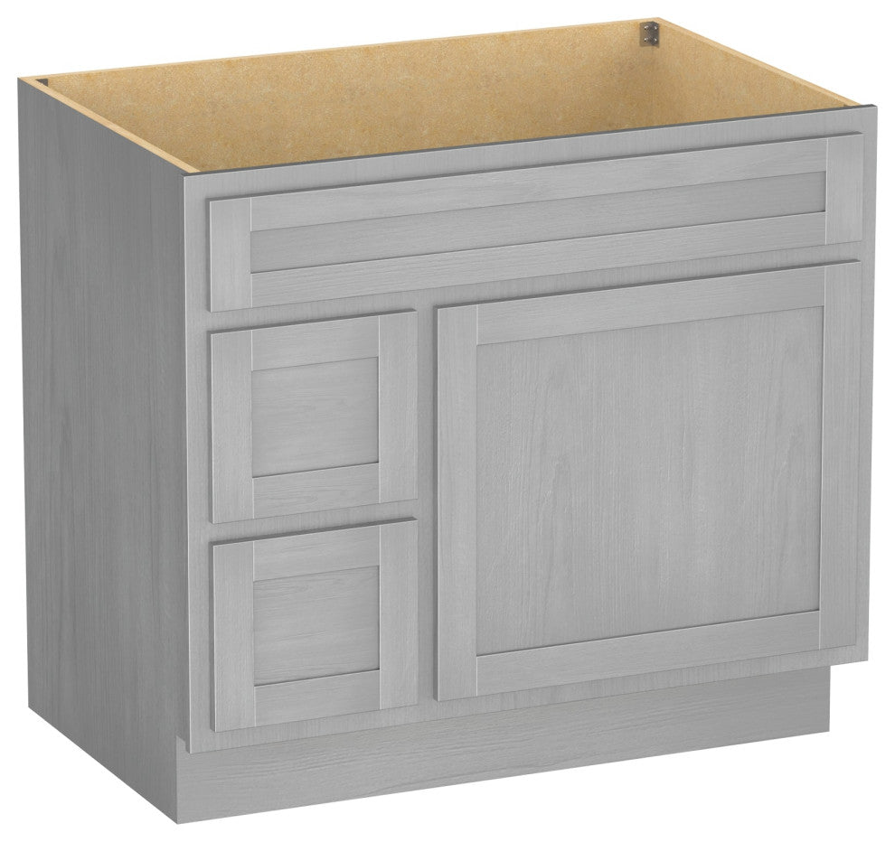 Vanity Art Vanity Base Cabinet, No Top, Drawers on Left, 36", Silver