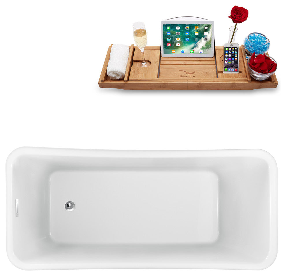 67" Streamline Freestanding Tub and Tray With Internal Drain
