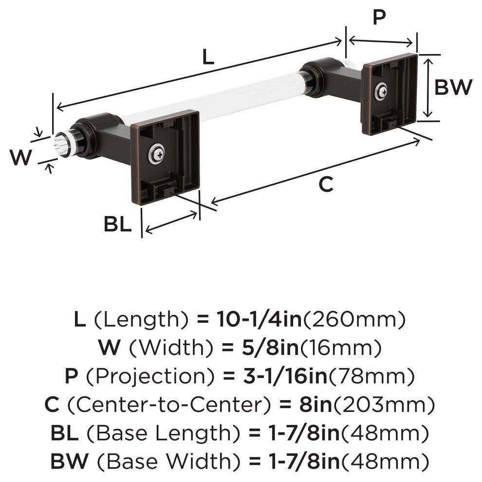 Amerock Glacio Contemporary Towel Bar, Clear/Oil-Rubbed Bronze, 8" Center-to-Cen