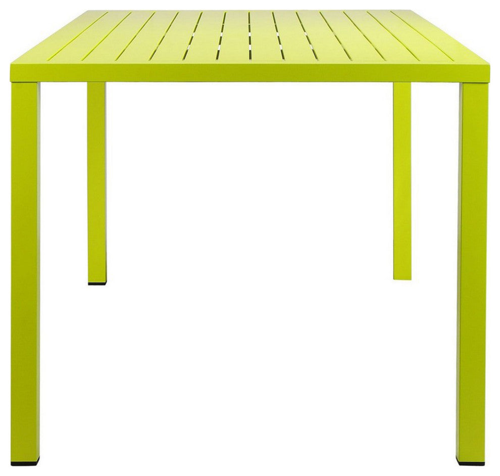Benzara BM223165 Slatted Top Metal Dining Table With Straight Legs, Light Green
