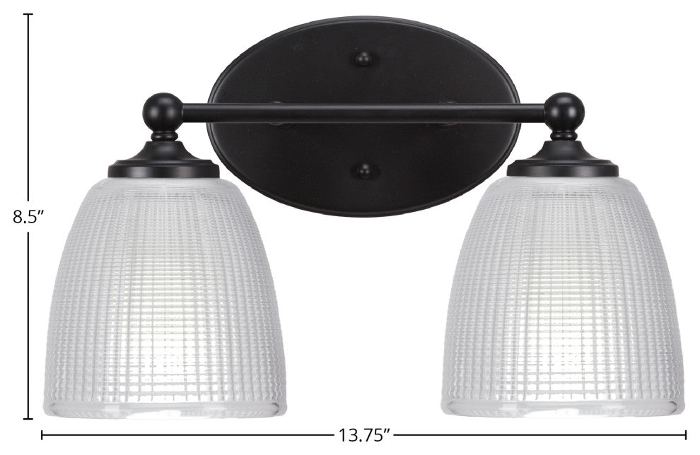 Capri 2-Light Bath Bar, Matte Black/Clear Ribbed