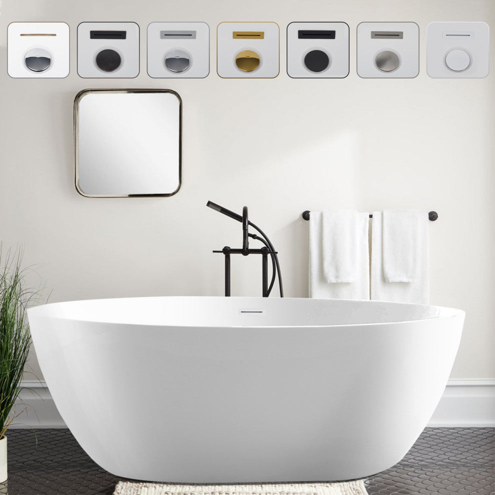 Vanity Art 55"x32" Acrylic Freestanding Soaking Bathtub, Pure White
