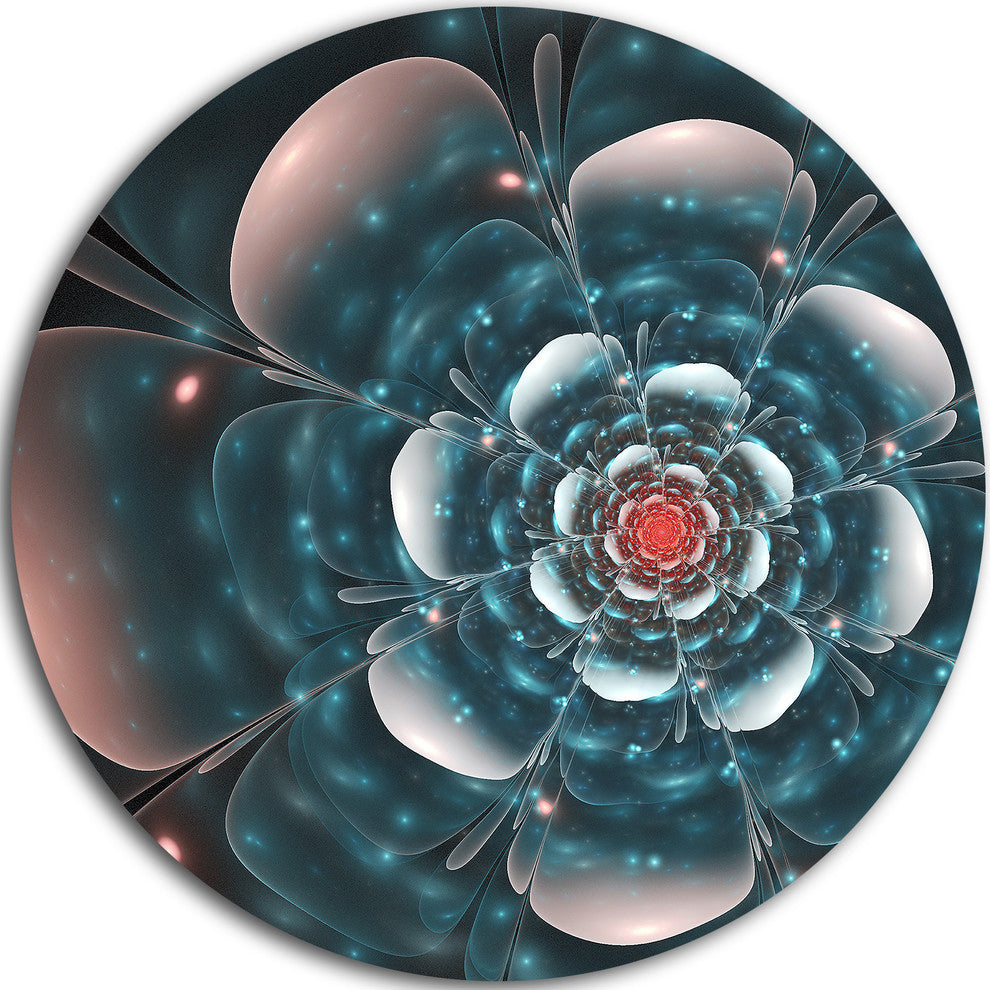 Full Bloom Blue Fractal Flower, Floral Round Wall Art, 11"