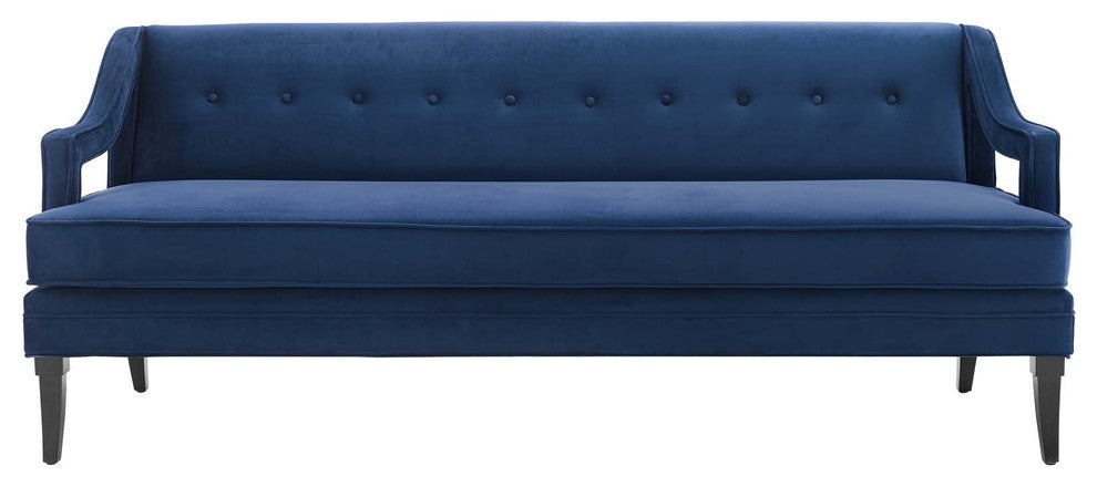 Concur Button Tufted Upholstered Velvet Sofa, Navy