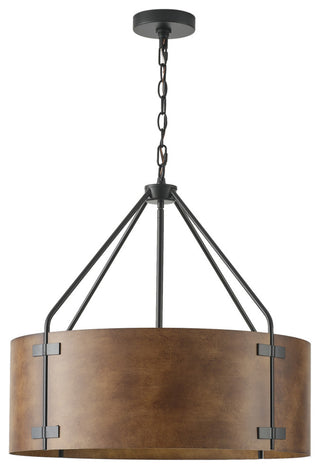 Matte Black 4-Light Metal Pendant Light With Brown Drum Shade