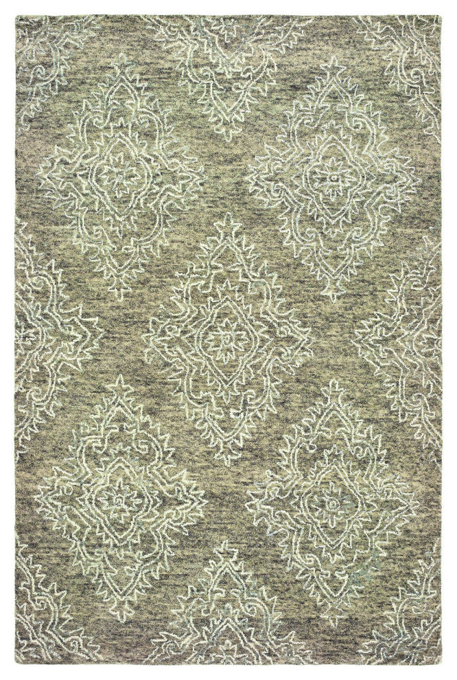8" x 10" Khaki and White Damask Area Rug