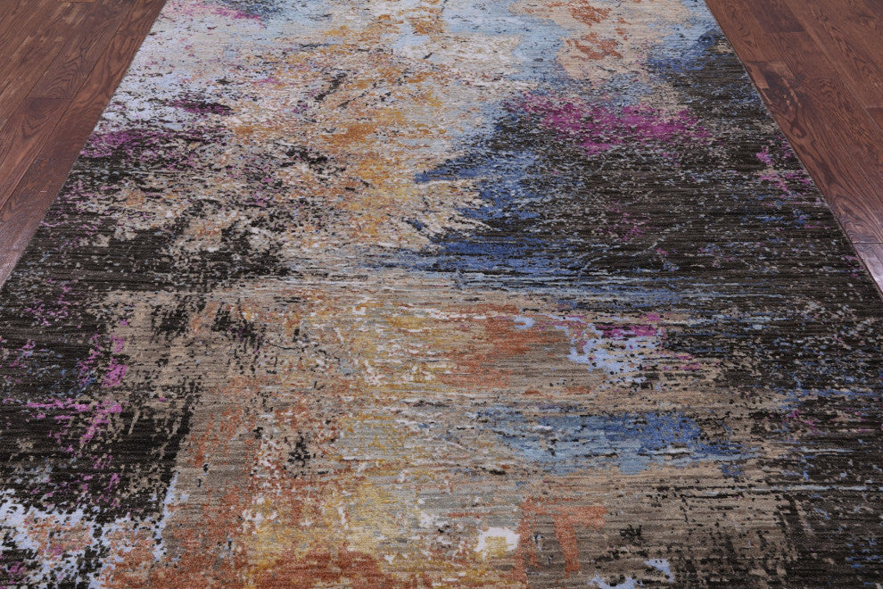 Abstract Wool and Silk Hand Knotted Rug 5' 11" X 9' 2" Q6855