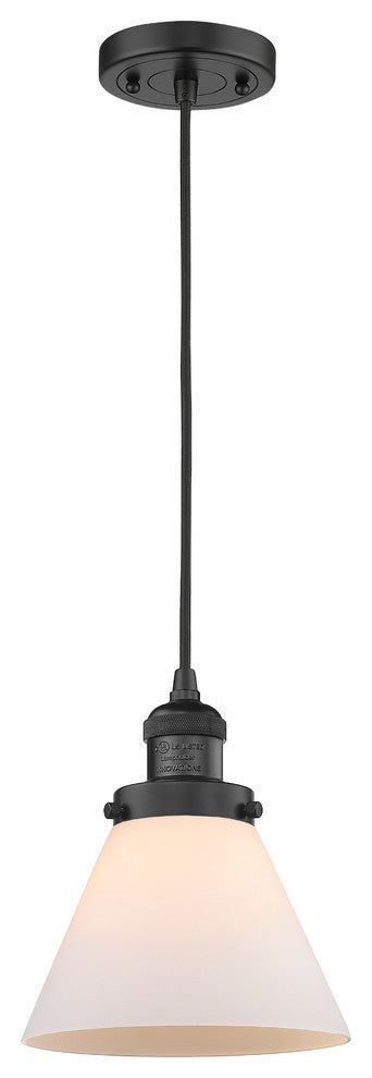 1-Light Large Cone 8" Pendant, Matte Black, Glass: Matte White Cased