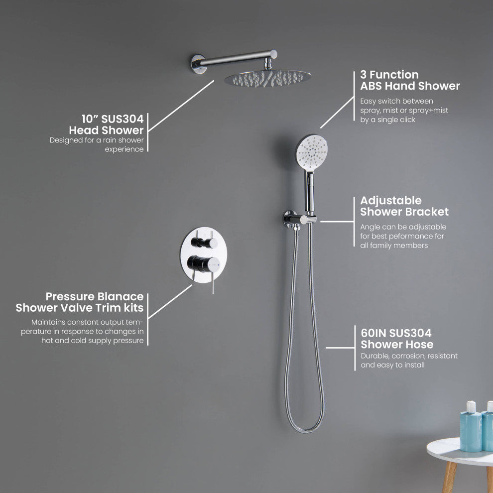 Circular Pressure 2-Function Shower System, Rough-In Valve, Chrome