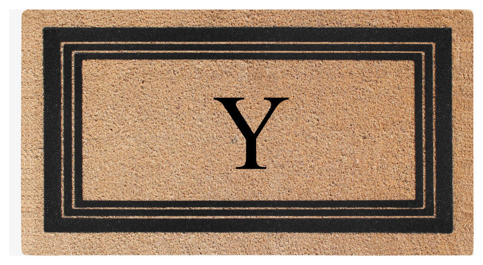 A1HC Natural Coir Monogrammed Triple Border Flock Durable Doormat, 18"x30", Y