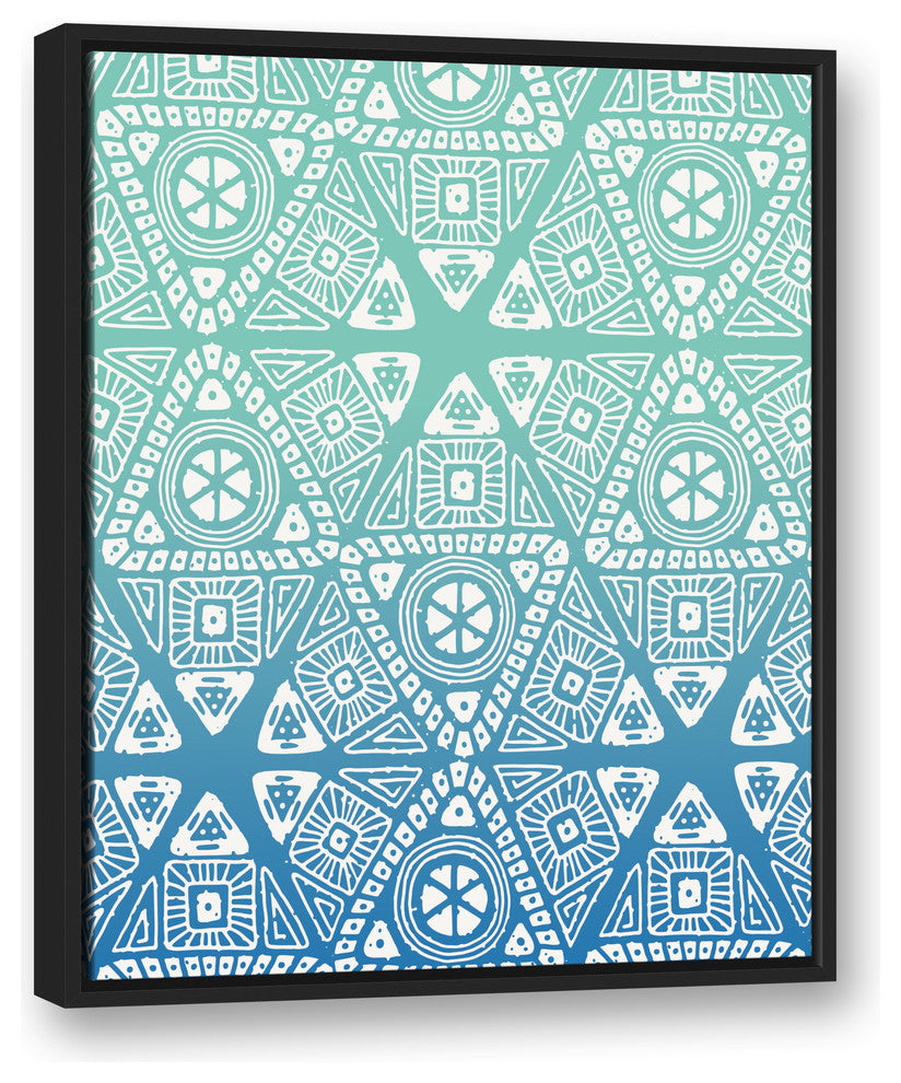 Blue Sunset Tribal Pattern  24x30 Black Floating Framed Canvas