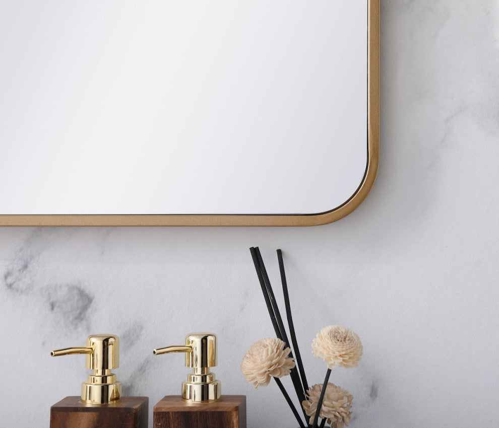 Ellis Soft Corner Metal Rectangular Mirror, Brass, 22"x40"