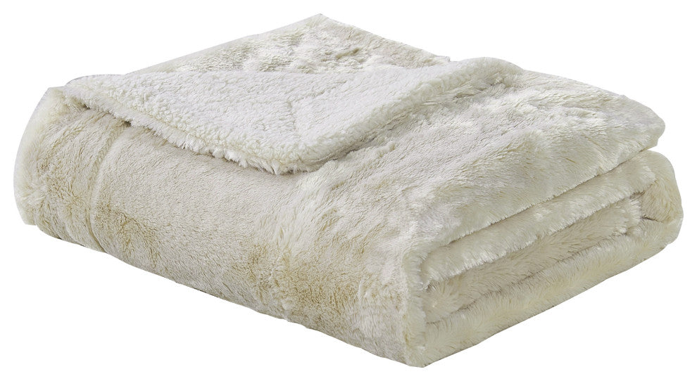 Plain Faux Fur Throw Blanket, Beige, 50''x60''