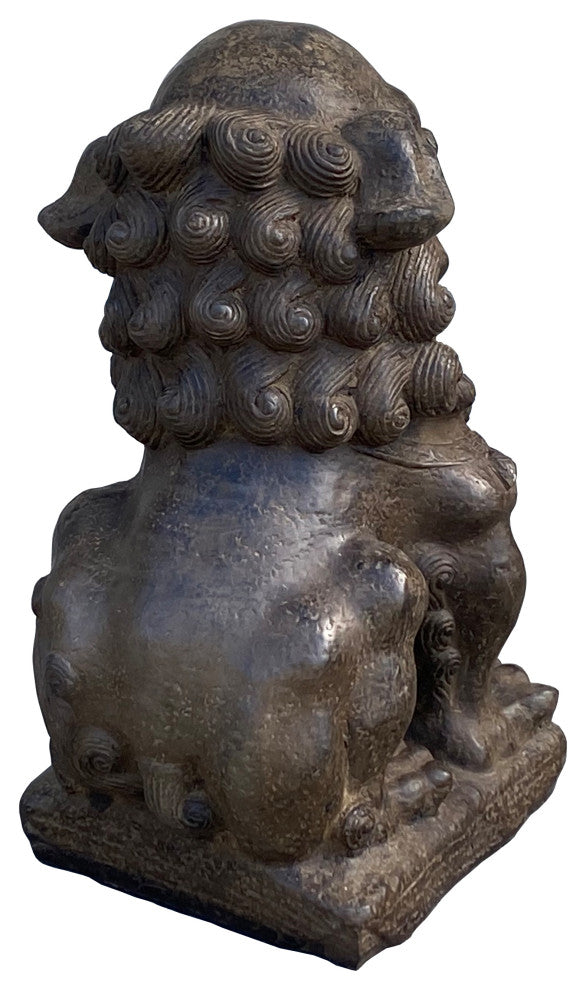 Chinese Distressed Brown Rough Marks Fengshui Foo Dog Lion Figure Hcs7364