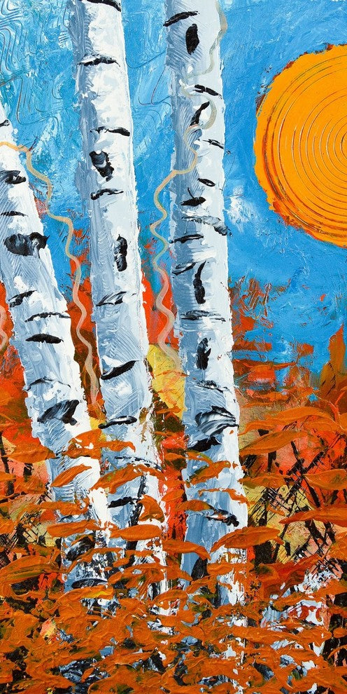 "Birch Bend Autumn" Painting Print on Wrapped Canvas, 22.5"x45"