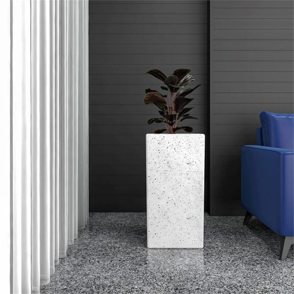 LeisureMod Terra Fiberstone and MGO Clay Tall Square Planter Dotted White 31"