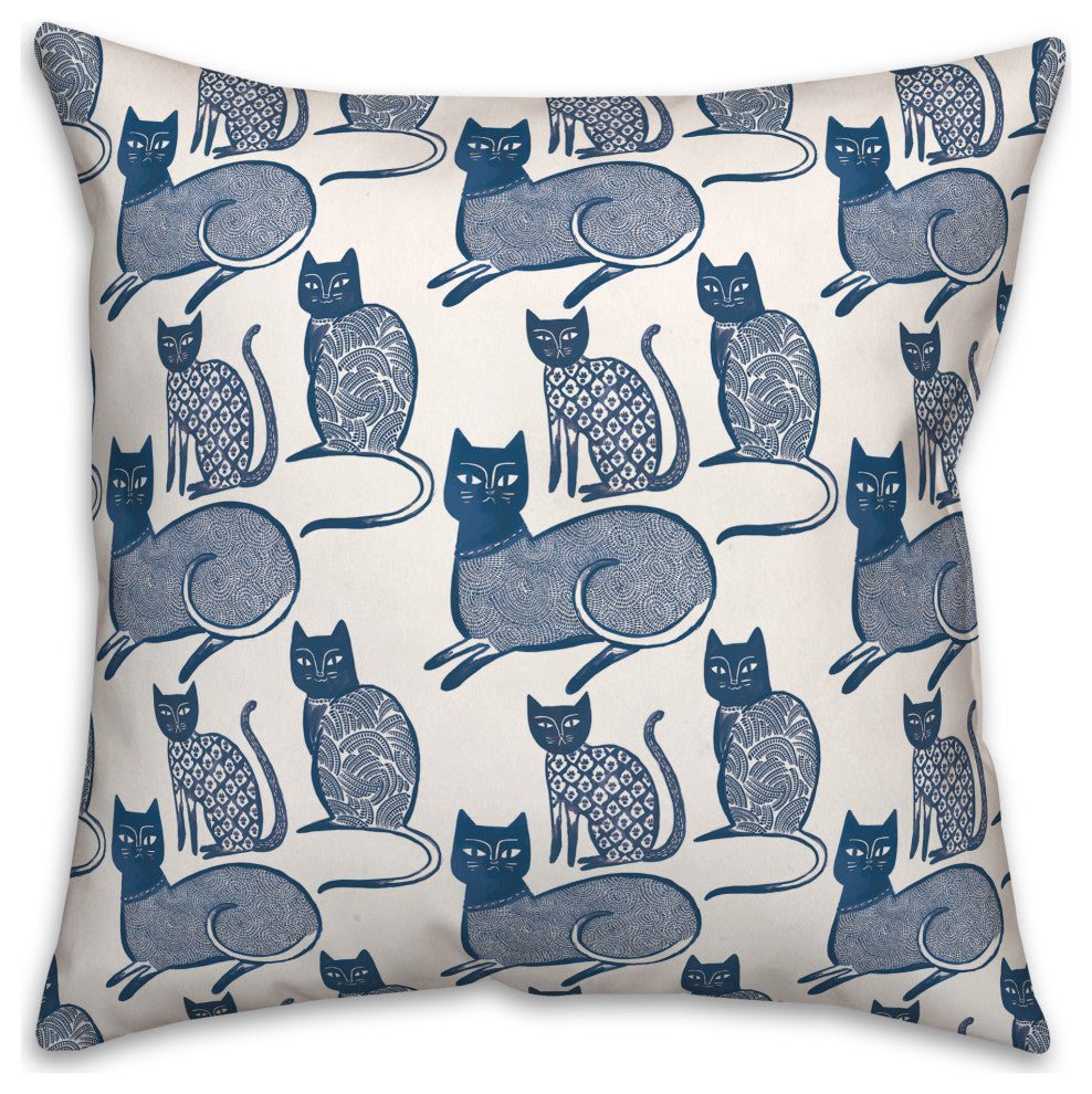 Blue Cat Pattern 18"x18" Spun Poly Pillow